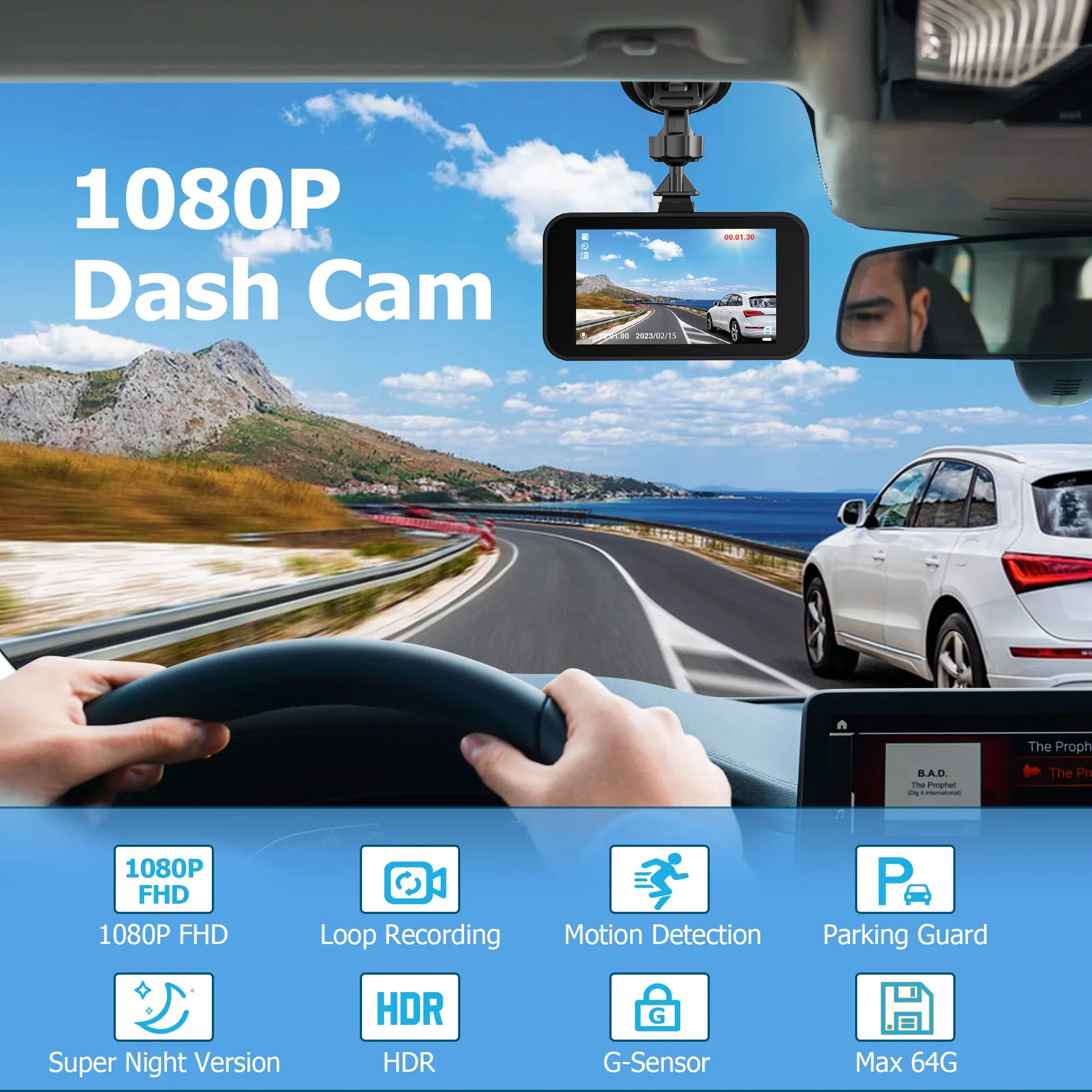 1080P Full HD Dash Camera for Cars, Diamond Lark Dash Cam Front with 32G SD Card, 3LCD Screen, 170°Wide Angle, Dashboard DashCam with Loop Recording, HDR, Night Vision, G-Sensor, Parking Monitor