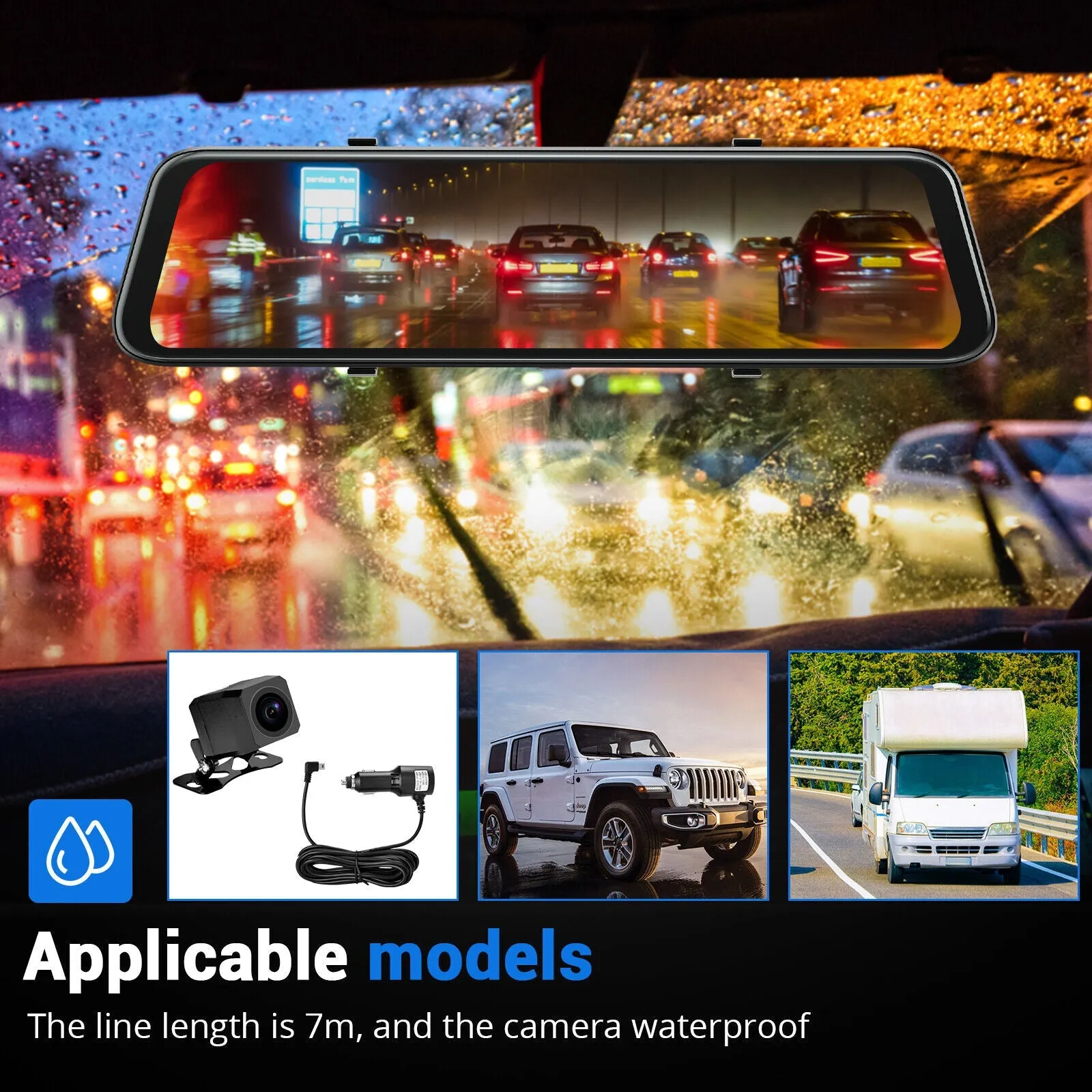 10" 2K Touch Dash Cam, RearView, G-Sensor, Parking, Free 32GB