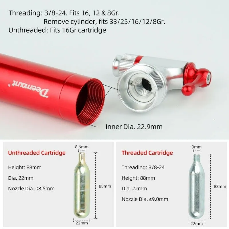 2023NEW Bicycle CO2 Inflator Fits Presta Scrader Valve Road MTB Tire Quick Pumping Threaded 16/12/8G Unthreaded 16G Cartridge