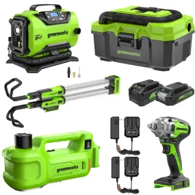 24V Cordless Battery 5-pc Car Care Combo Kit w/ 2.0Ah and 4.0Ah Batteries & (2) Chargers
