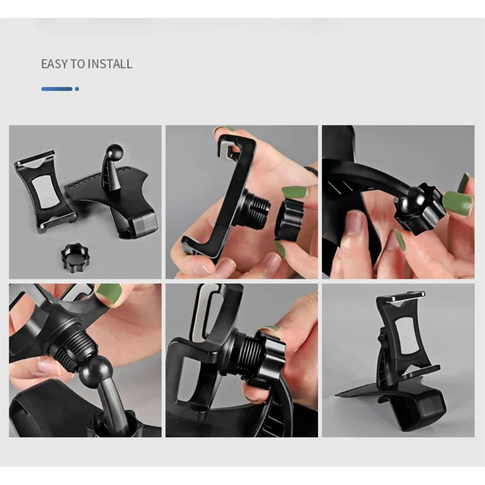 3 in 1 Car GPS Smartphone Holder: Dashboard / Visor Clamp   AC Grid Clip for Blu D090L Dash M2 (2016) - Black