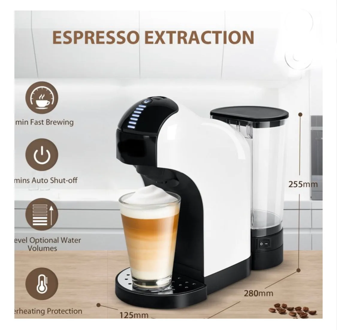 3 in 1 Espresso Coffee Machine with Capsules for Nespresso , Dolce Gusto and Ground Coffee,White   1Case of Respresso Borbone Pods 100ct.