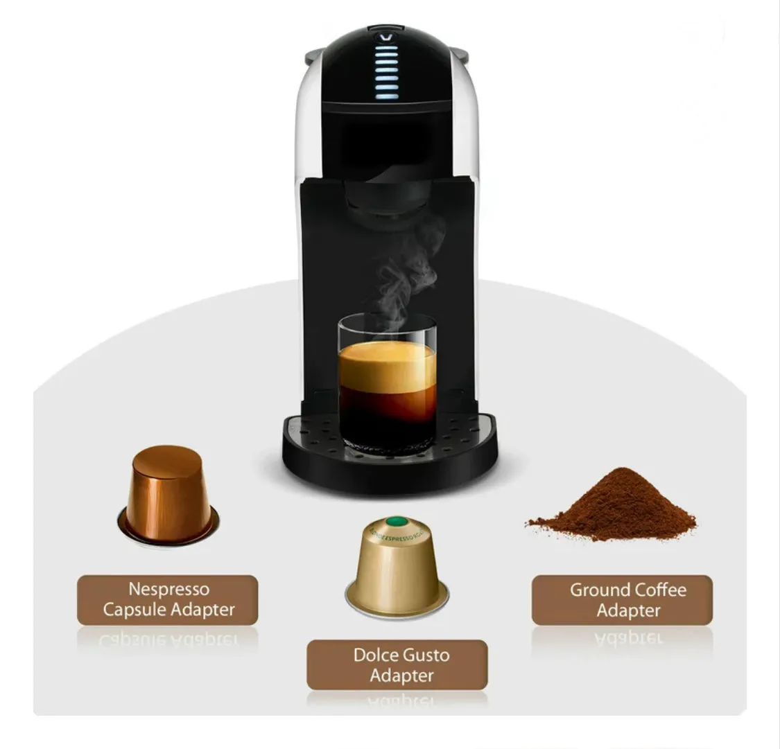 3 in 1 Espresso Coffee Machine with Capsules for Nespresso , Dolce Gusto and Ground Coffee,White   1Case of Respresso Borbone Pods 100ct.