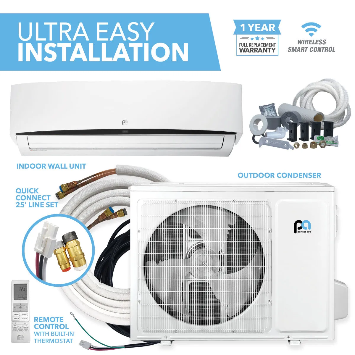 36,000 (35000 AHRI) BTU Quick Connect Mini-Split Single-Zone System with Indoor & Outdoor Units, Line Set - 230V