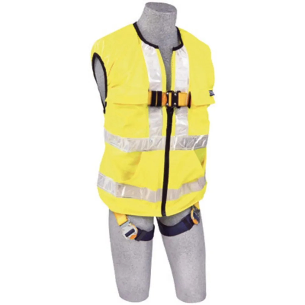 3M DBI-SALA Small Delta Hi-Vis Reflective Work Vest Style Harness With Back D-Ring And Quick Connect Buckle Leg Strap