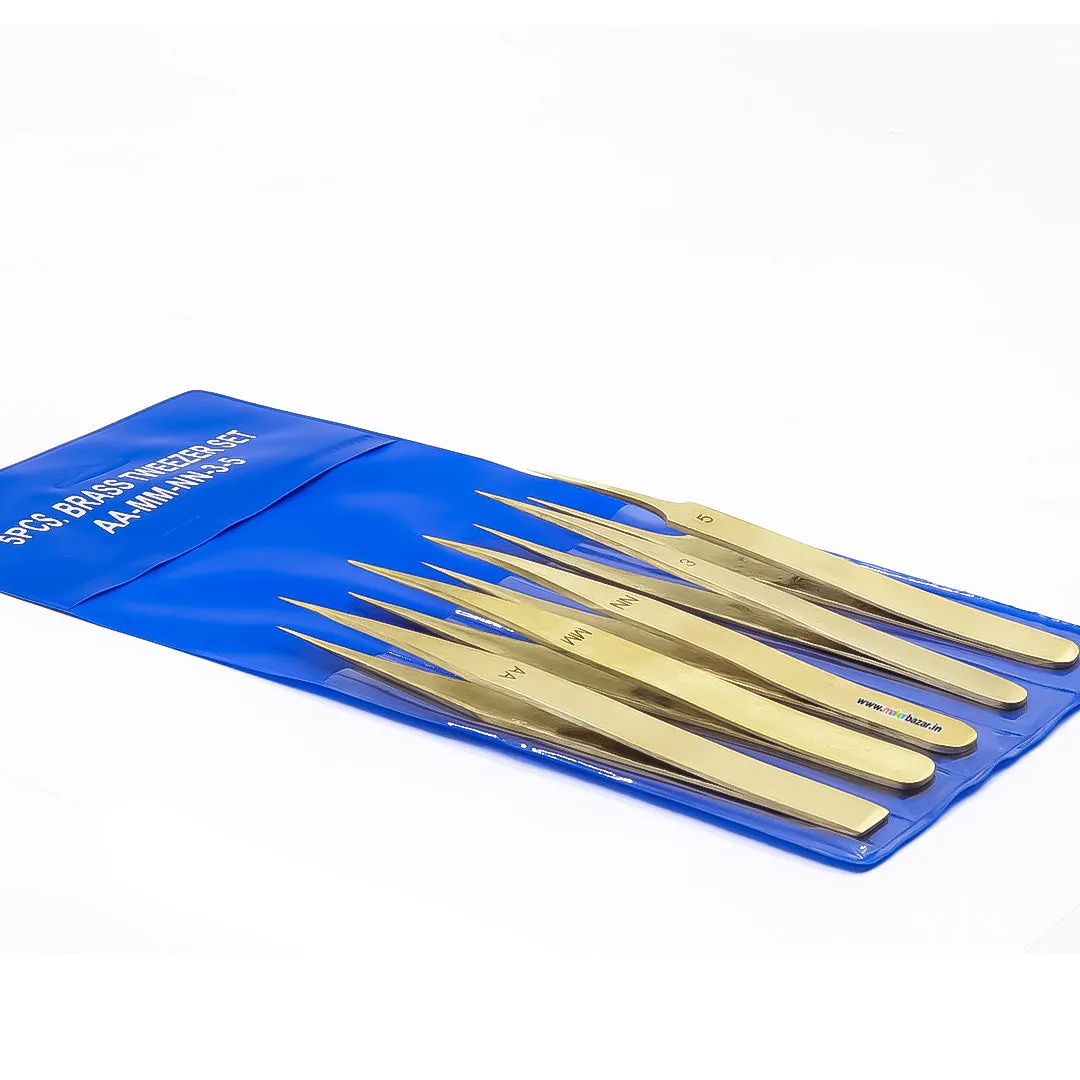 5pcs Brass Tweezers Non Magnetic Watchmaker Jewellery Making Craft Tool Kit