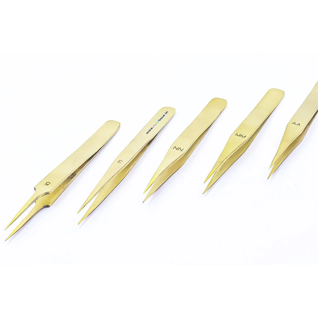5pcs Brass Tweezers Non Magnetic Watchmaker Jewellery Making Craft Tool Kit