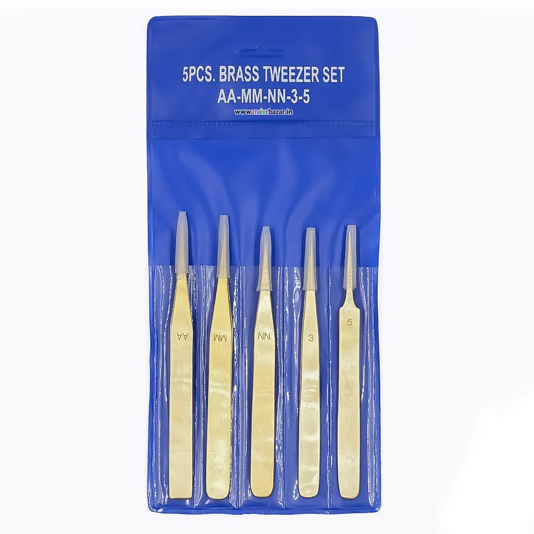 5pcs Brass Tweezers Non Magnetic Watchmaker Jewellery Making Craft Tool Kit