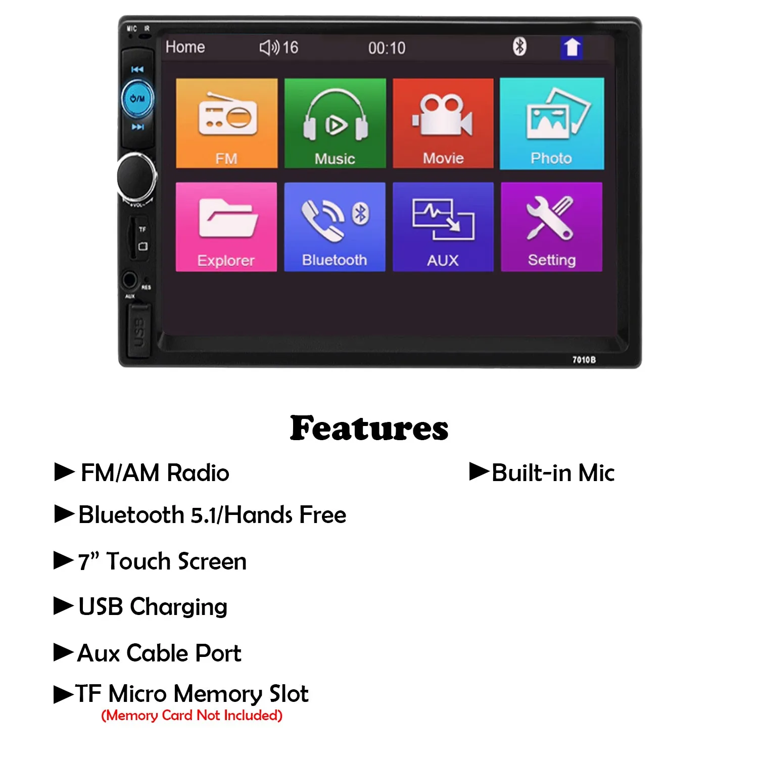 7" Double 2 DIN Car Radio Stereo Bluetooth FM USB TF AUX IOS/Android MP5 Player