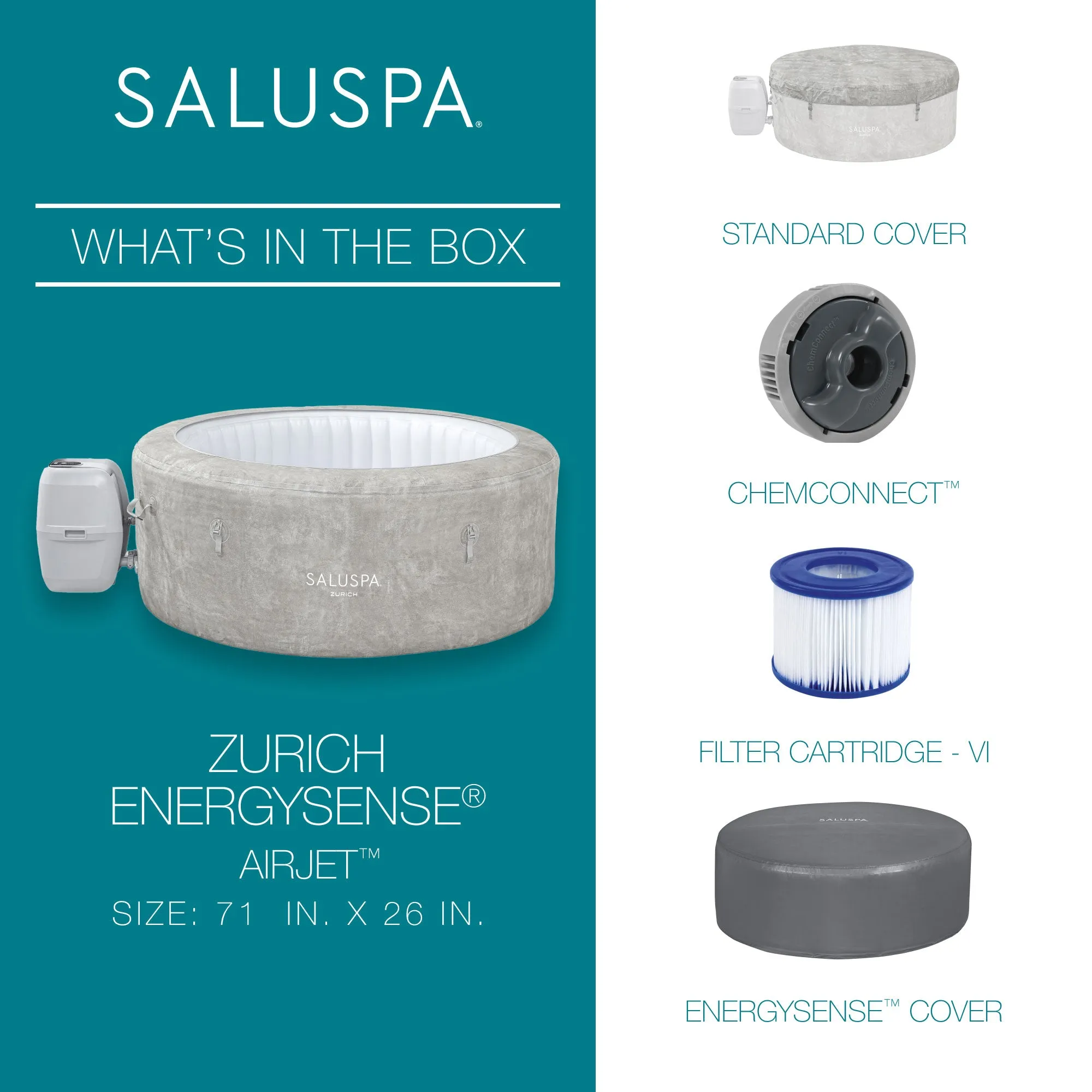 Bestway Zurich SaluSpa 120 AirJet 2-4 Person Inflatable Hot Tub Spa (Open Box)