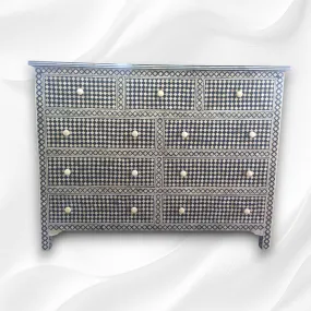 Black Bone Inlay 9 Drawer Checks Design Chest