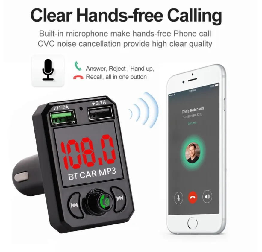 Bluetooth FM Transmitter Stereo MP3 Wireless Car Kit USB Charger 2