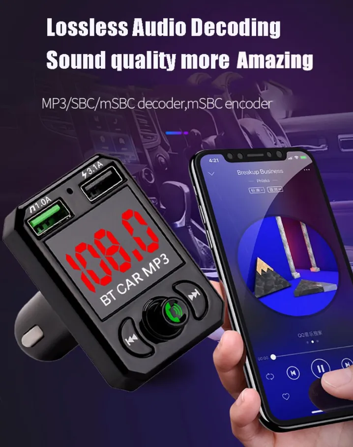 Bluetooth FM Transmitter Stereo MP3 Wireless Car Kit USB Charger 2