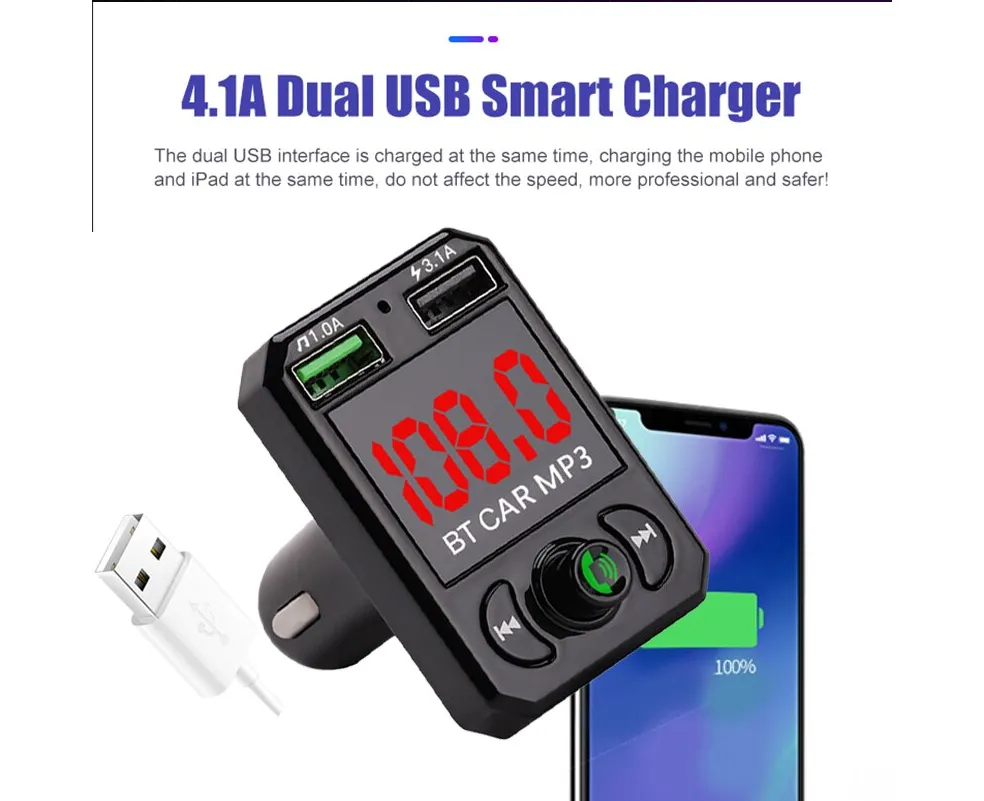 Bluetooth FM Transmitter Stereo MP3 Wireless Car Kit USB Charger 2