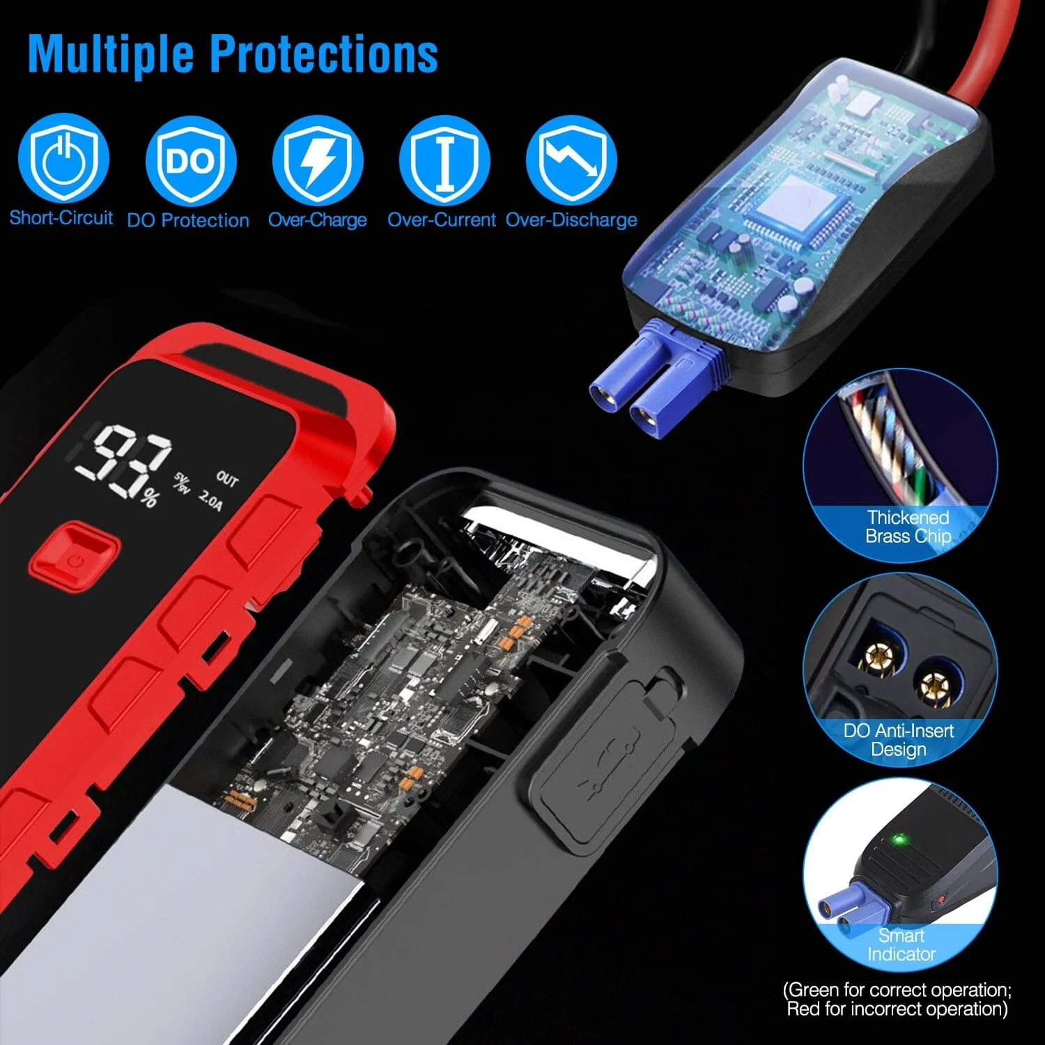 Car Jump Starter Booster 2500A Peak 25800mAh Battery Charger Power Bank
