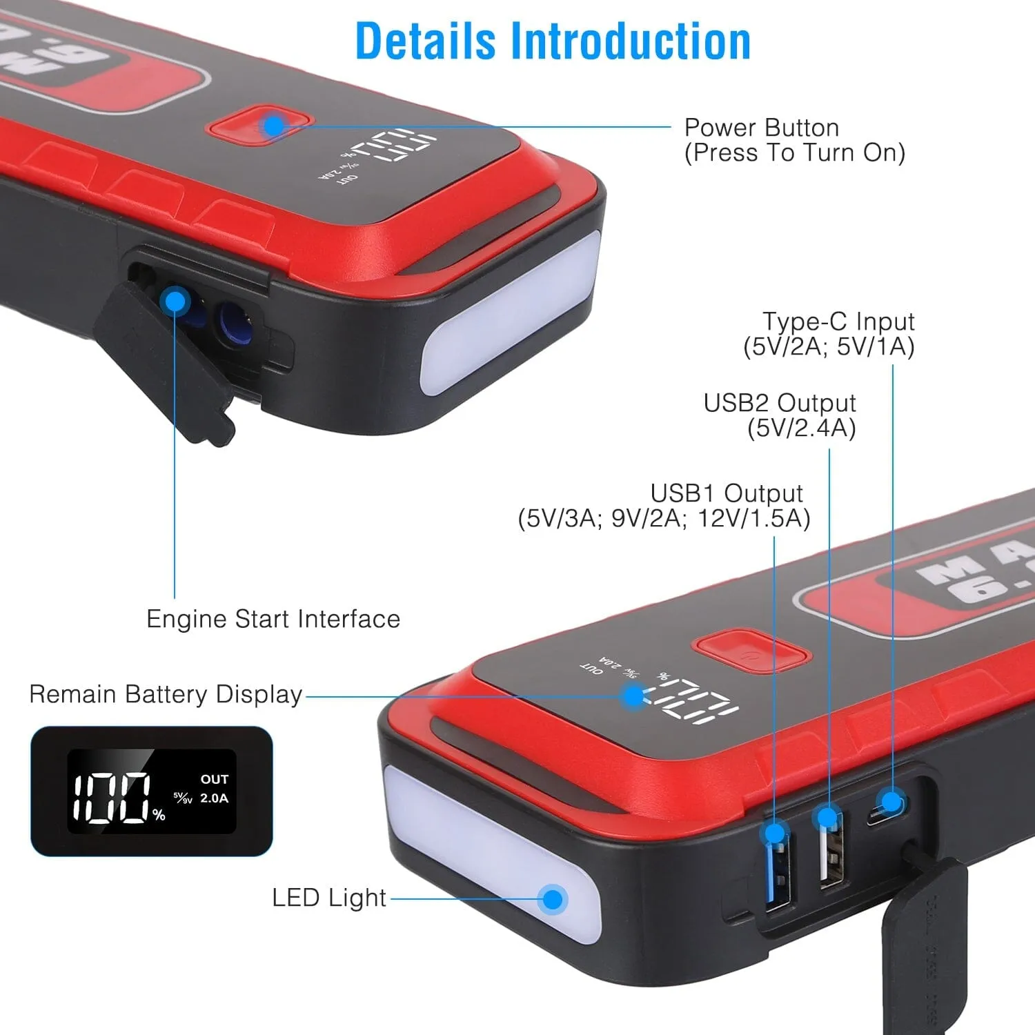 Car Jump Starter Booster 2500A Peak 25800mAh Battery Charger Power Bank