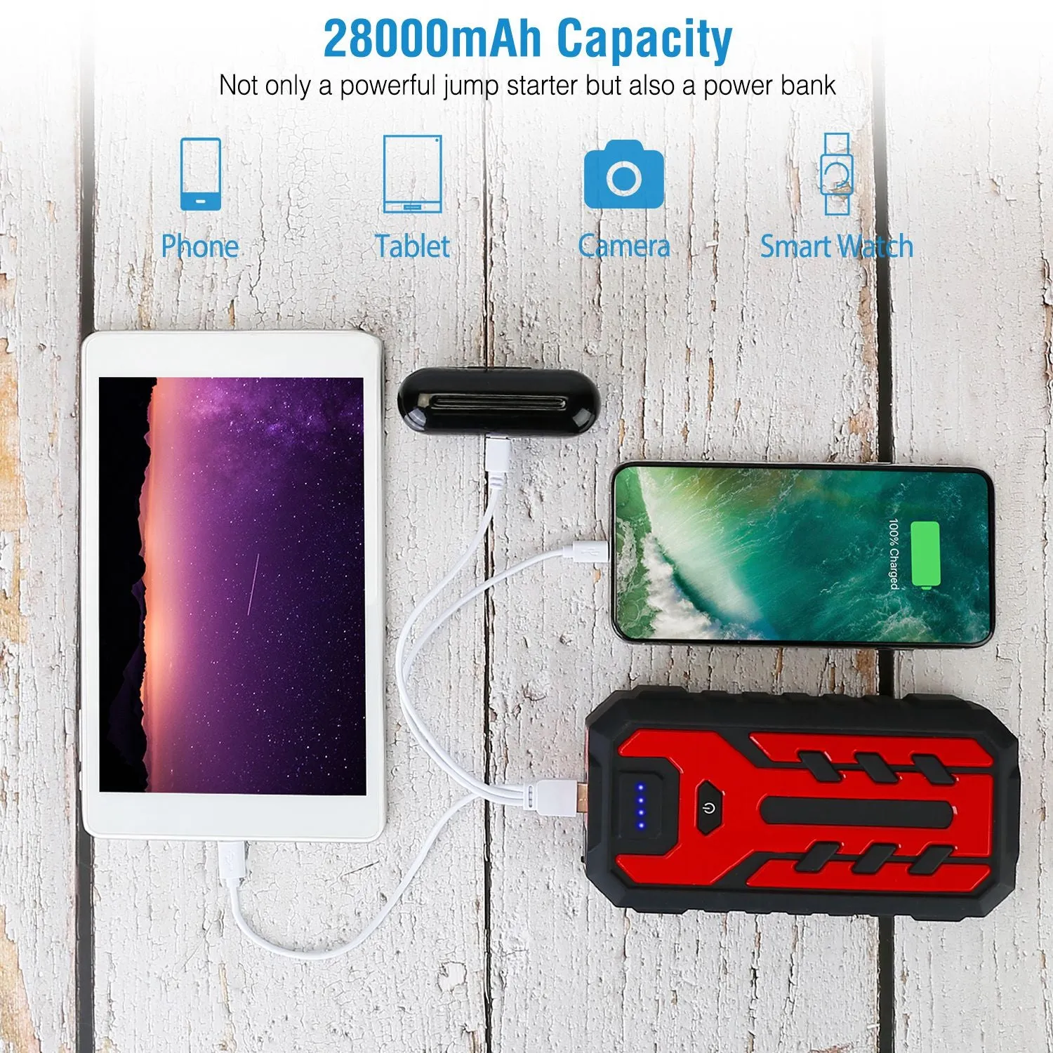 Car Jump Starter Booster with 4 Modes LED Flashlight