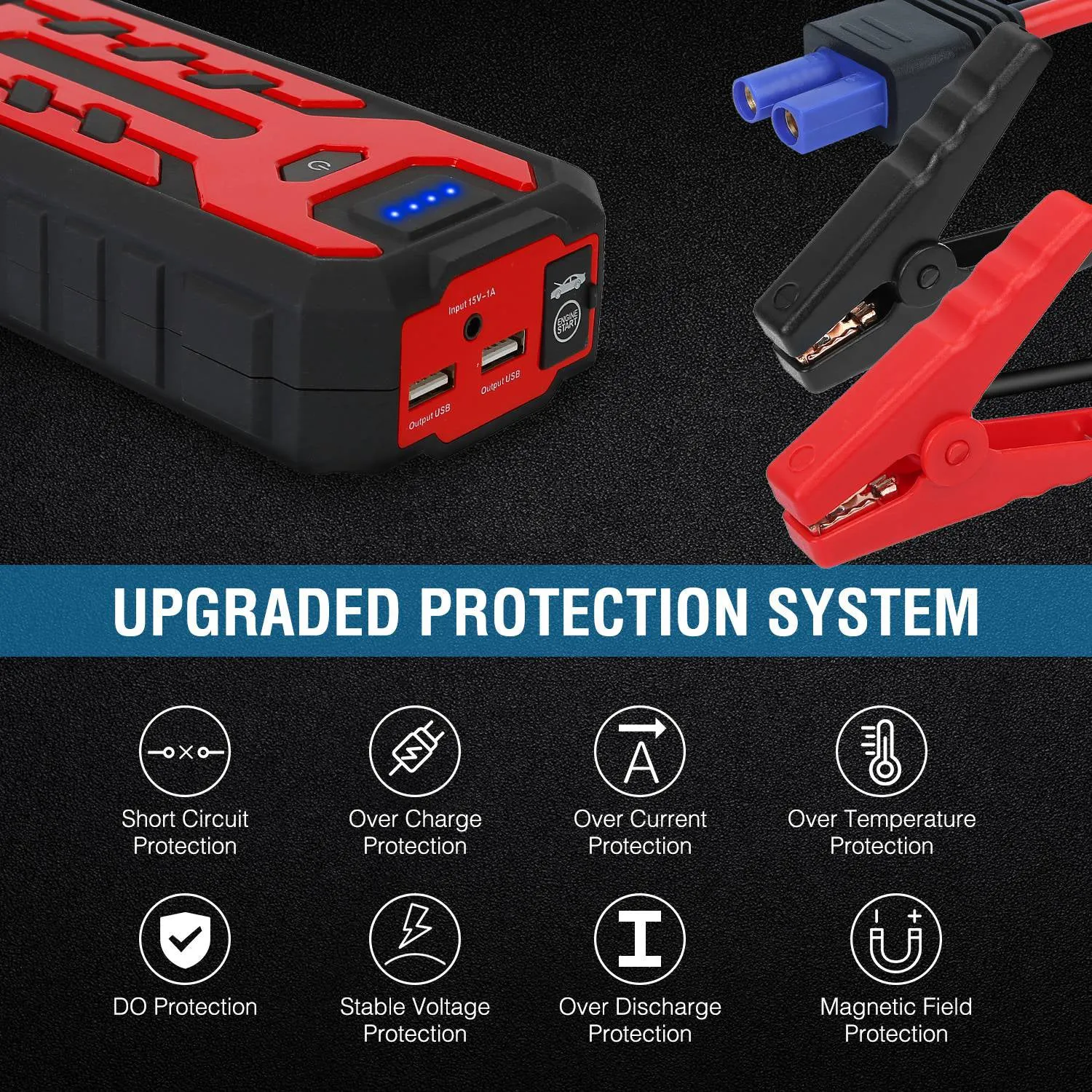 Car Jump Starter Booster with 4 Modes LED Flashlight