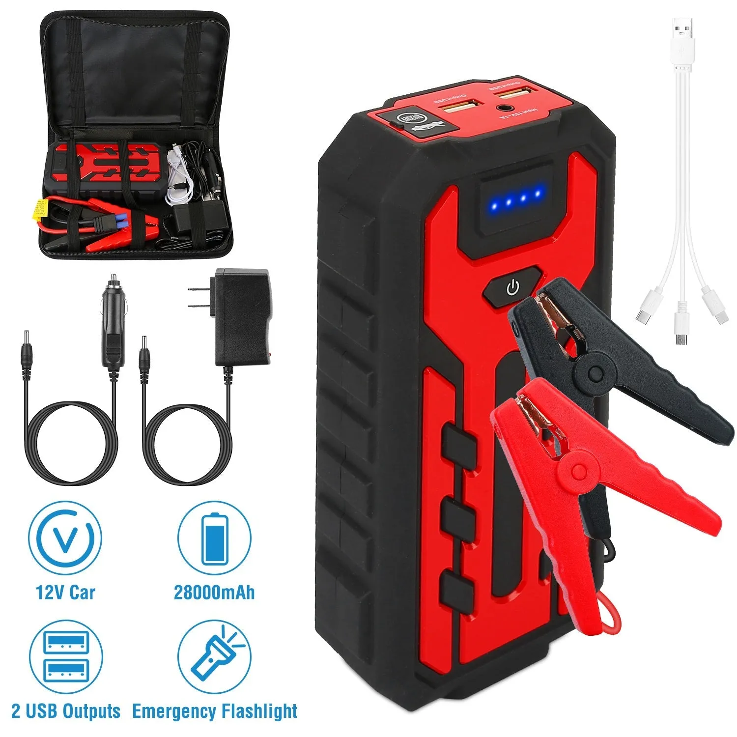 Car Jump Starter Booster with 4 Modes LED Flashlight