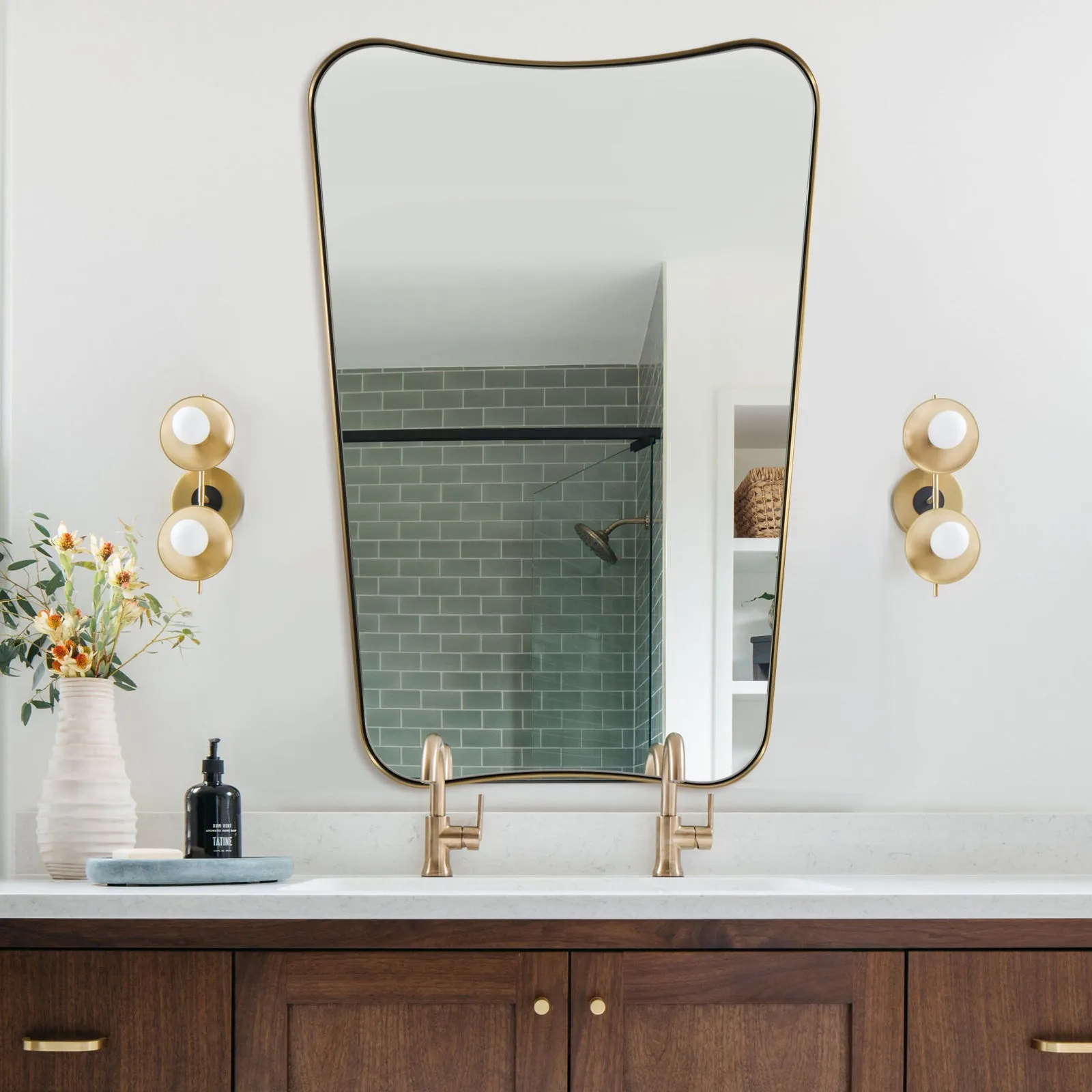Concave Top Scalloped Asymmetrical Mirror |Stainless Steel Frame