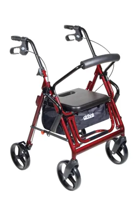 Drive Medical 795bu Duet Dual Function Transport Wheelchair Walker Rollator, Burgundy