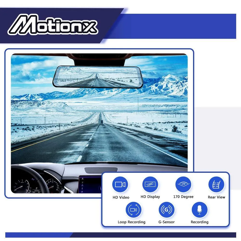 DZANKEN 10 Inch Mirror Dash Cam Backup Camera Full HD Touch Screen 1080P Stream Media Dual Lens 170° Wide Angle Rear View Camera with G-Sensor Included 32GB SD Card.