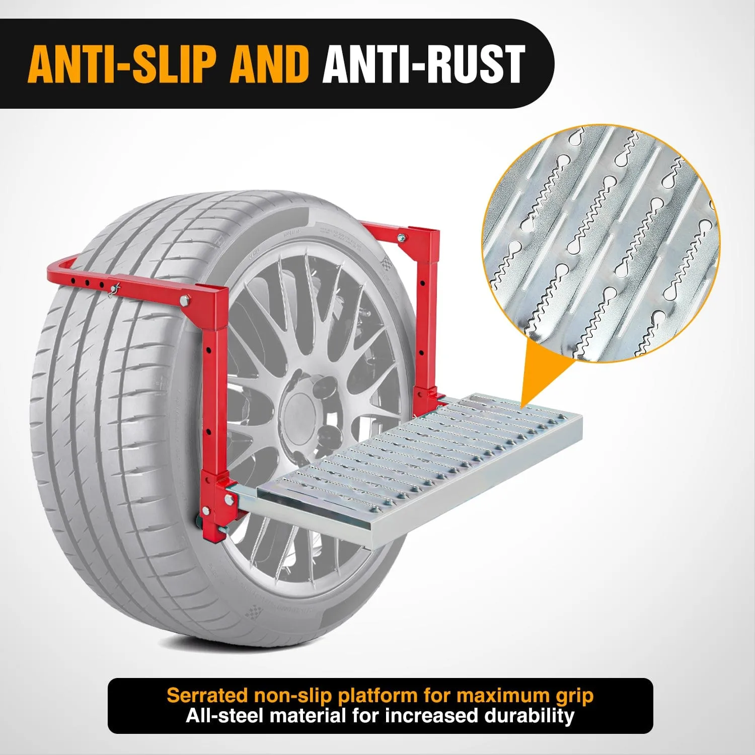 Folding Heavy Duty Red Tire Step To Fit tires from 10Inch to 15Inch Tire Width