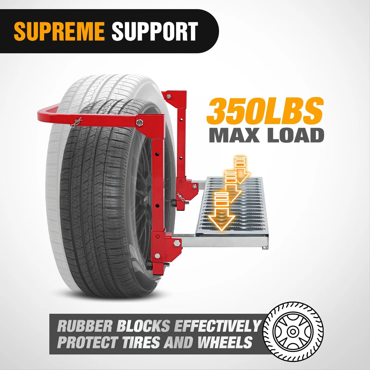 Folding Heavy Duty Red Tire Step To Fit tires from 10Inch to 15Inch Tire Width
