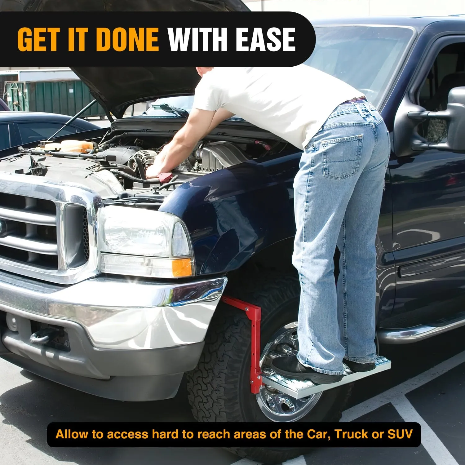 Folding Heavy Duty Red Tire Step To Fit tires from 10Inch to 15Inch Tire Width