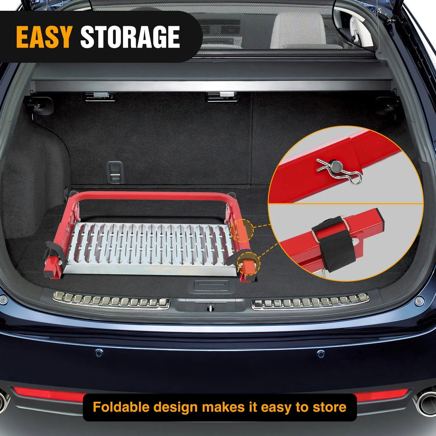 Folding Heavy Duty Red Tire Step To Fit tires from 10Inch to 15Inch Tire Width