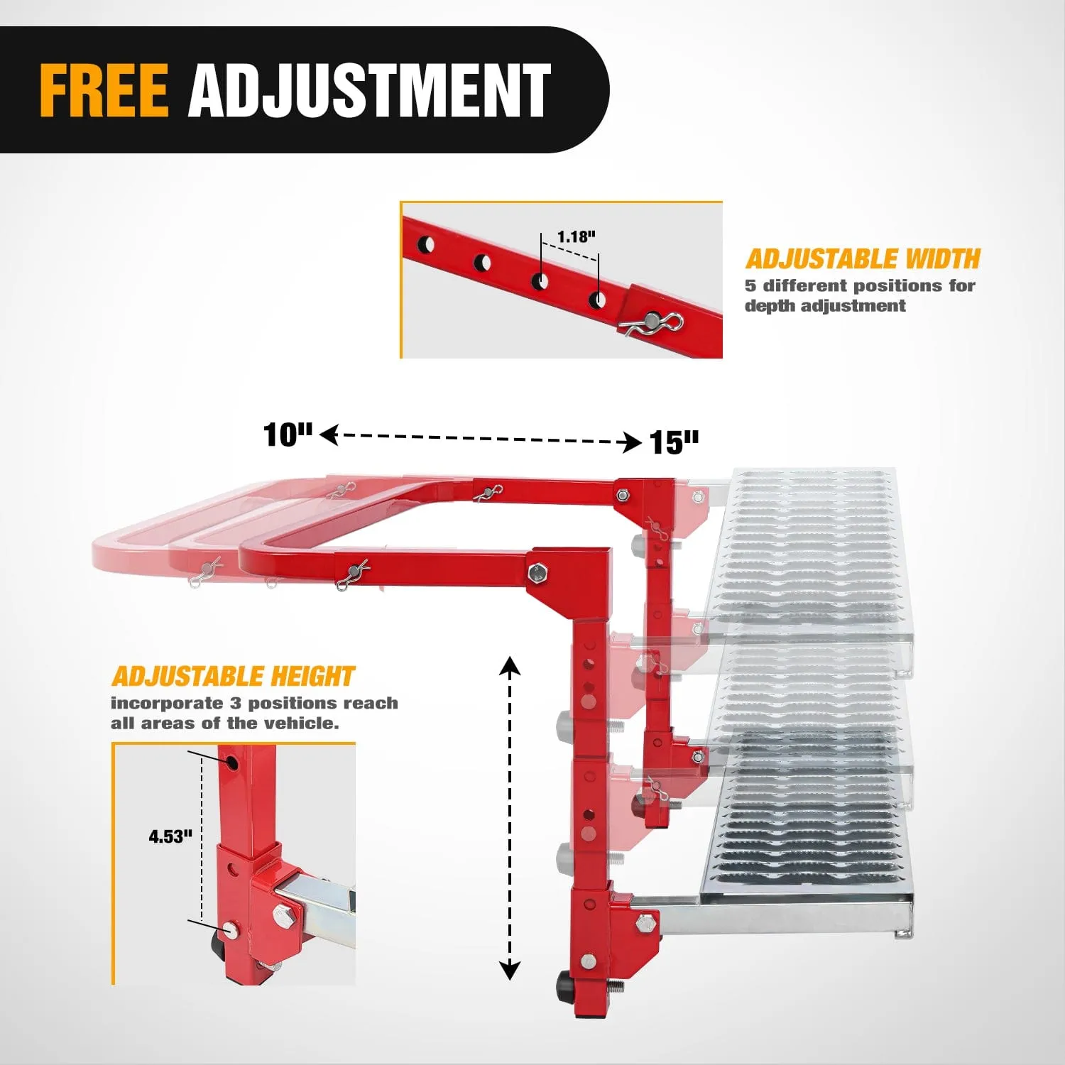Folding Heavy Duty Red Tire Step To Fit tires from 10Inch to 15Inch Tire Width