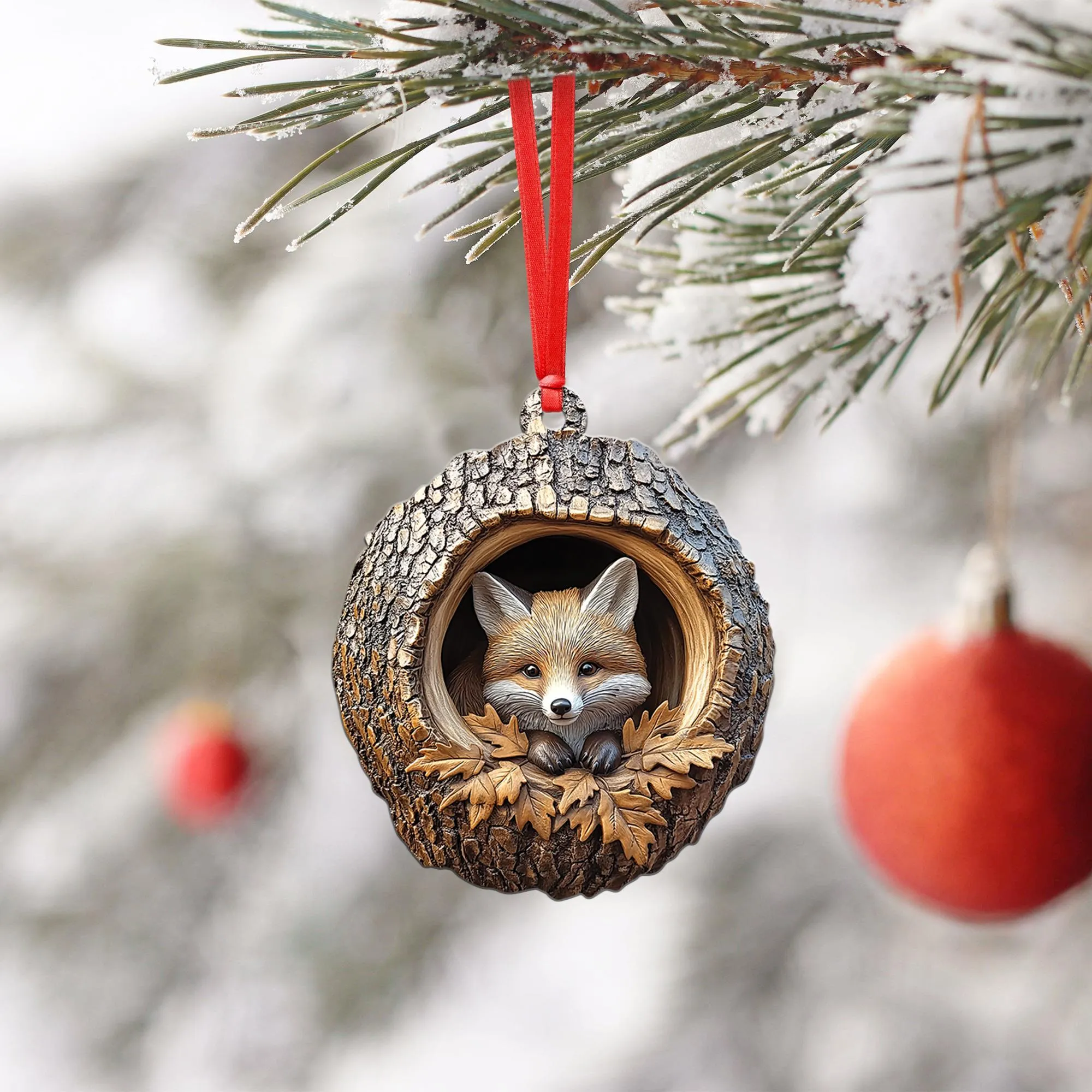 Fox 2D Flat Ornament, Fox Christmas Ornament, Fox Rearview Mirror Car Ornament, Fox Ornament Holiday Gift HAOR0611