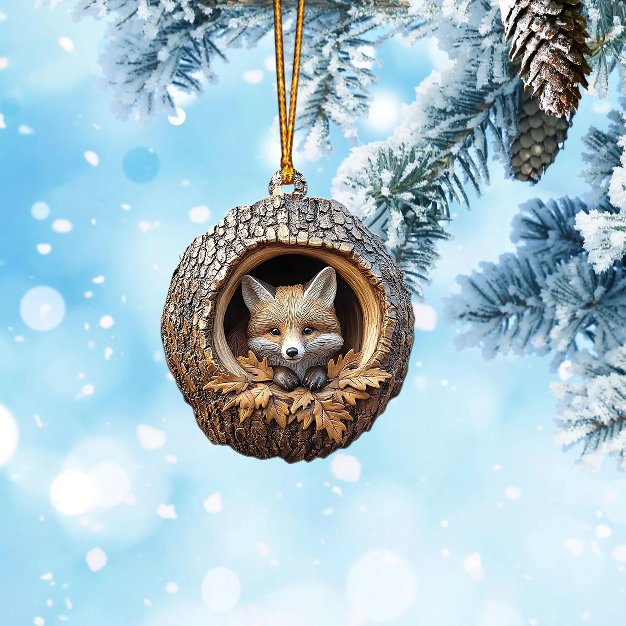Fox 2D Flat Ornament, Fox Christmas Ornament, Fox Rearview Mirror Car Ornament, Fox Ornament Holiday Gift HAOR0611