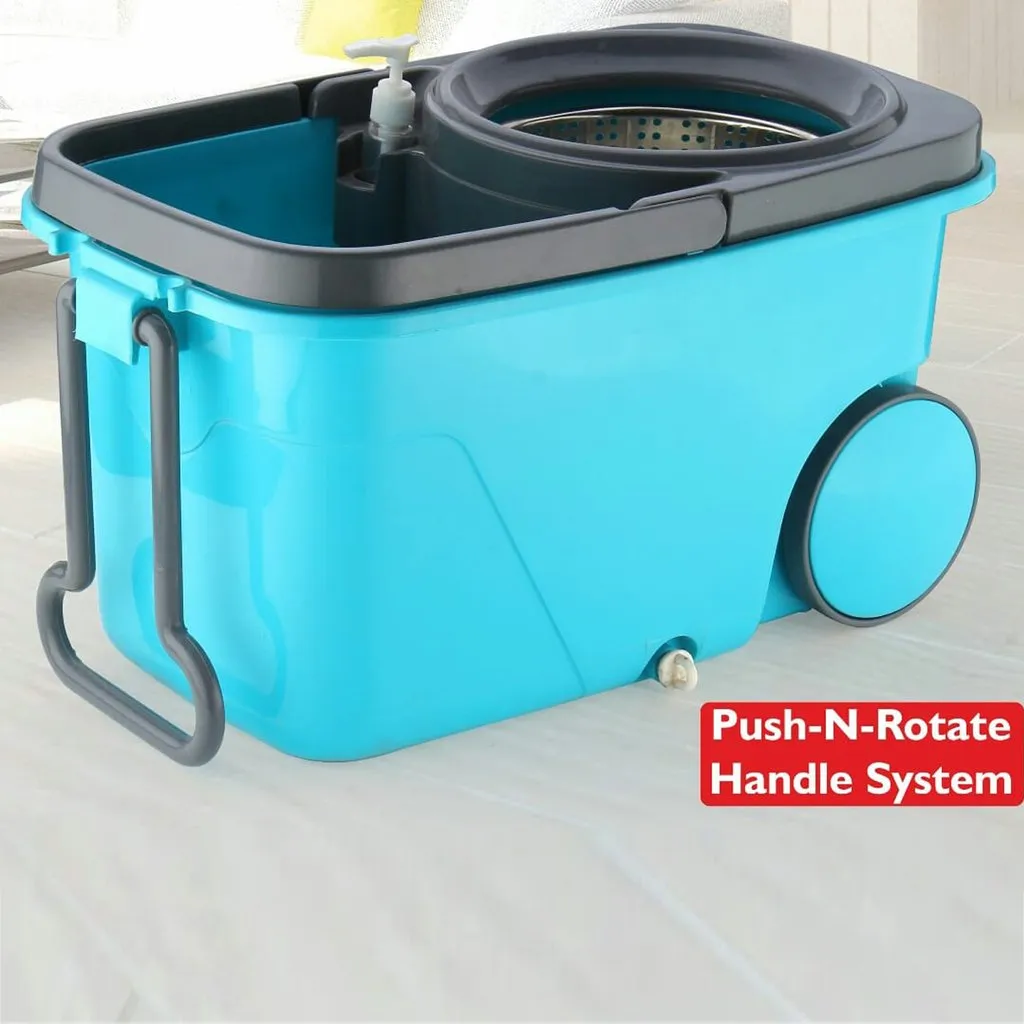 Heavy Duty Microfiber Spin Mop With Plastic Bucket (Multicolor)