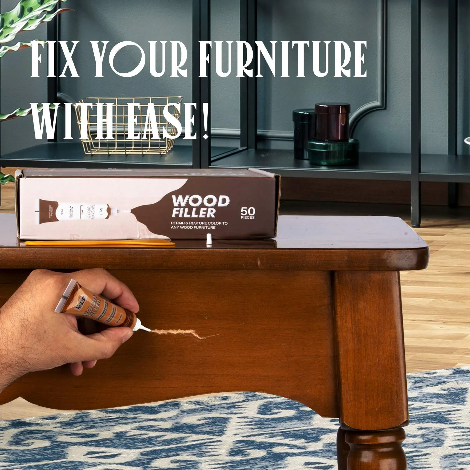 Katzco Furniture Repair Wood Fillers - Set Of 25 - Resin Repair Compounds And Brushes