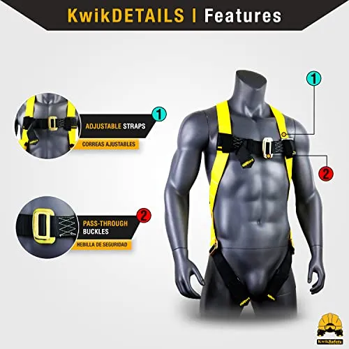 KwikSafety (Charlotte, NC) TORNADO 1D Fall Protection Full Body Safety Harness | OSHA ANSI Industrial Roofing Tool Personal Protection Equipment | Construction Carpenter Scaffolding Contractor