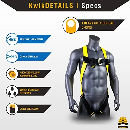 KwikSafety (Charlotte, NC) TORNADO 1D Fall Protection Full Body Safety Harness | OSHA ANSI Industrial Roofing Tool Personal Protection Equipment | Construction Carpenter Scaffolding Contractor