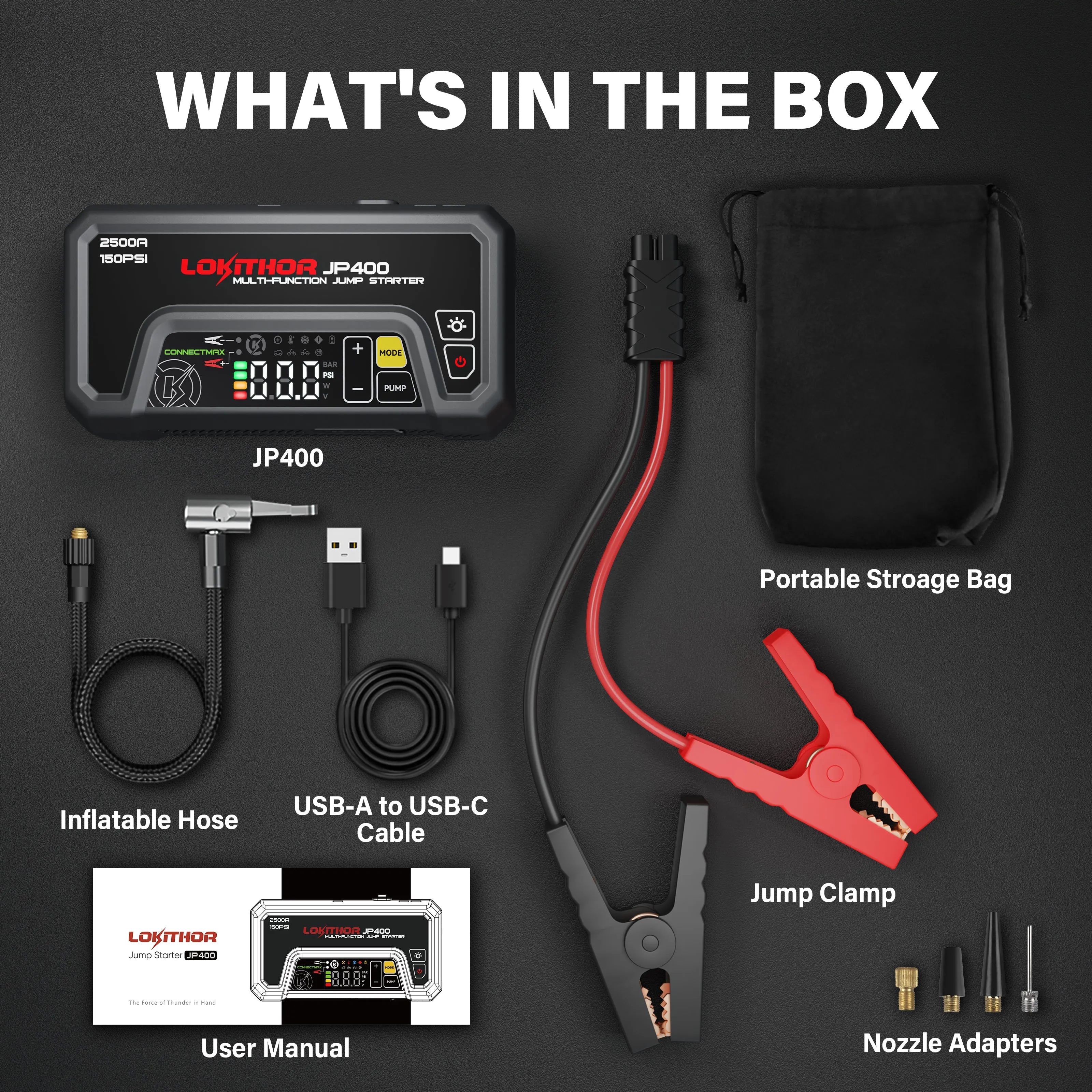 LOKITHOR JP400 Jump Starter with Digital Pressure Gauge 2500 amps