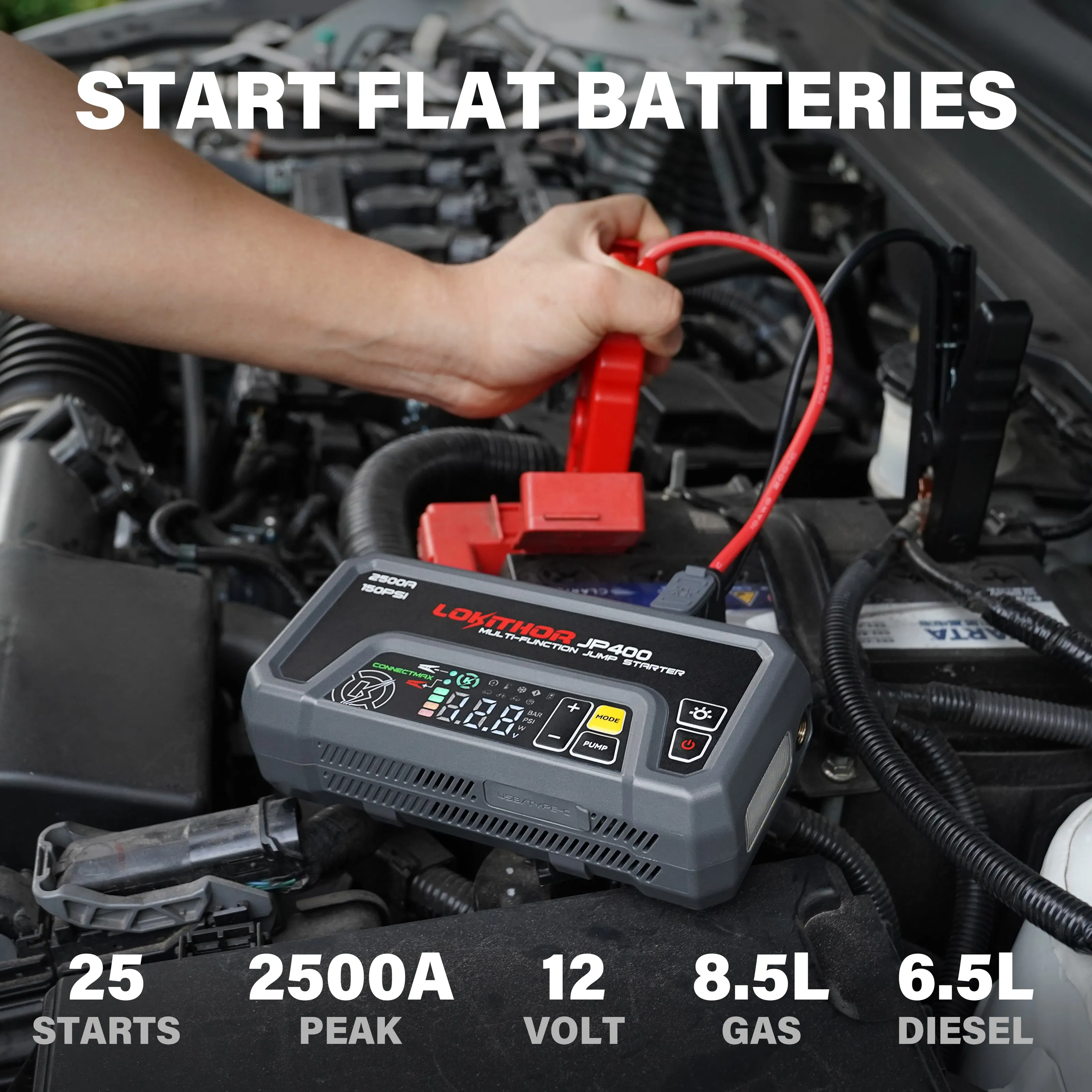 LOKITHOR JP400 Jump Starter with Digital Pressure Gauge 2500 amps