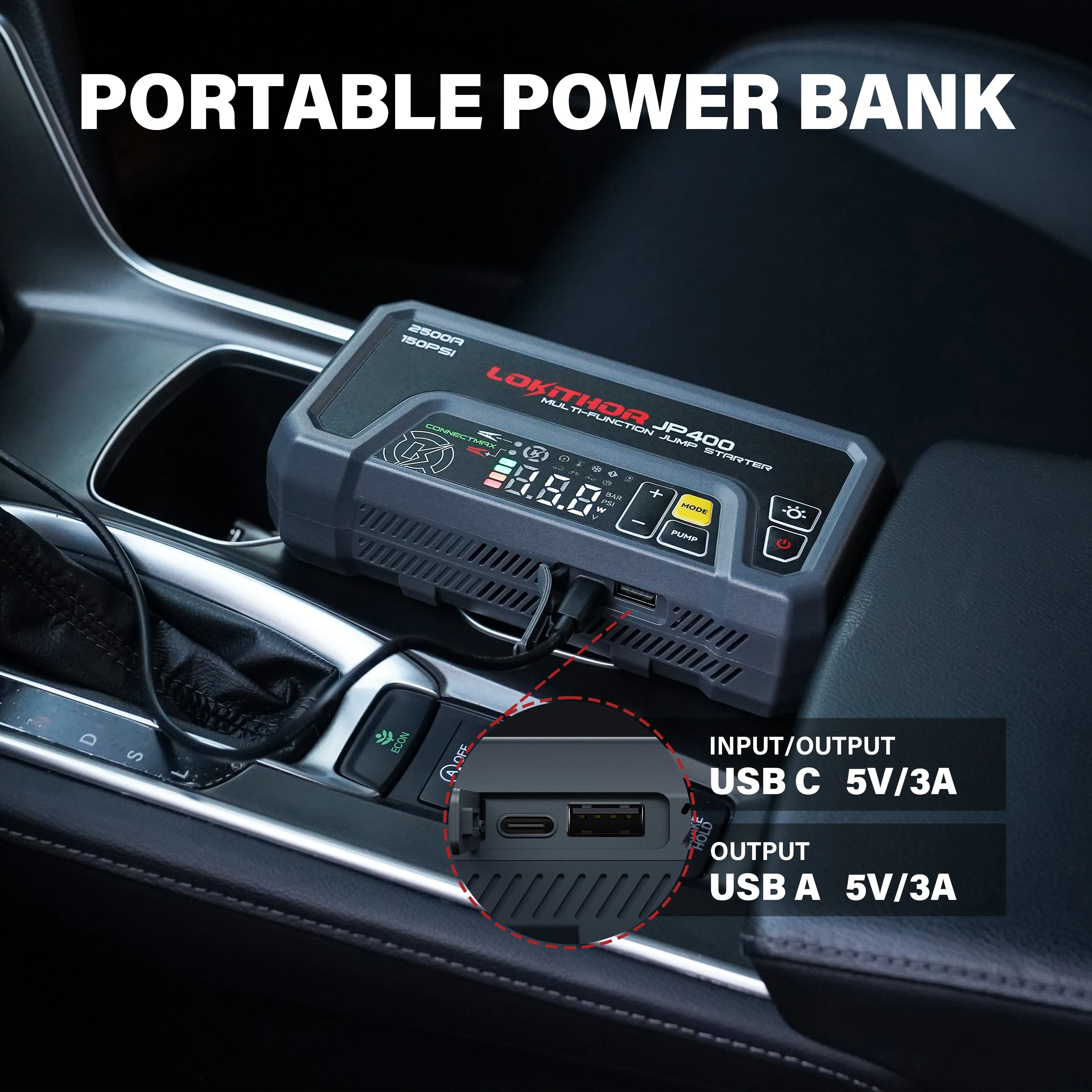 LOKITHOR JP400 Jump Starter with Digital Pressure Gauge 2500 amps