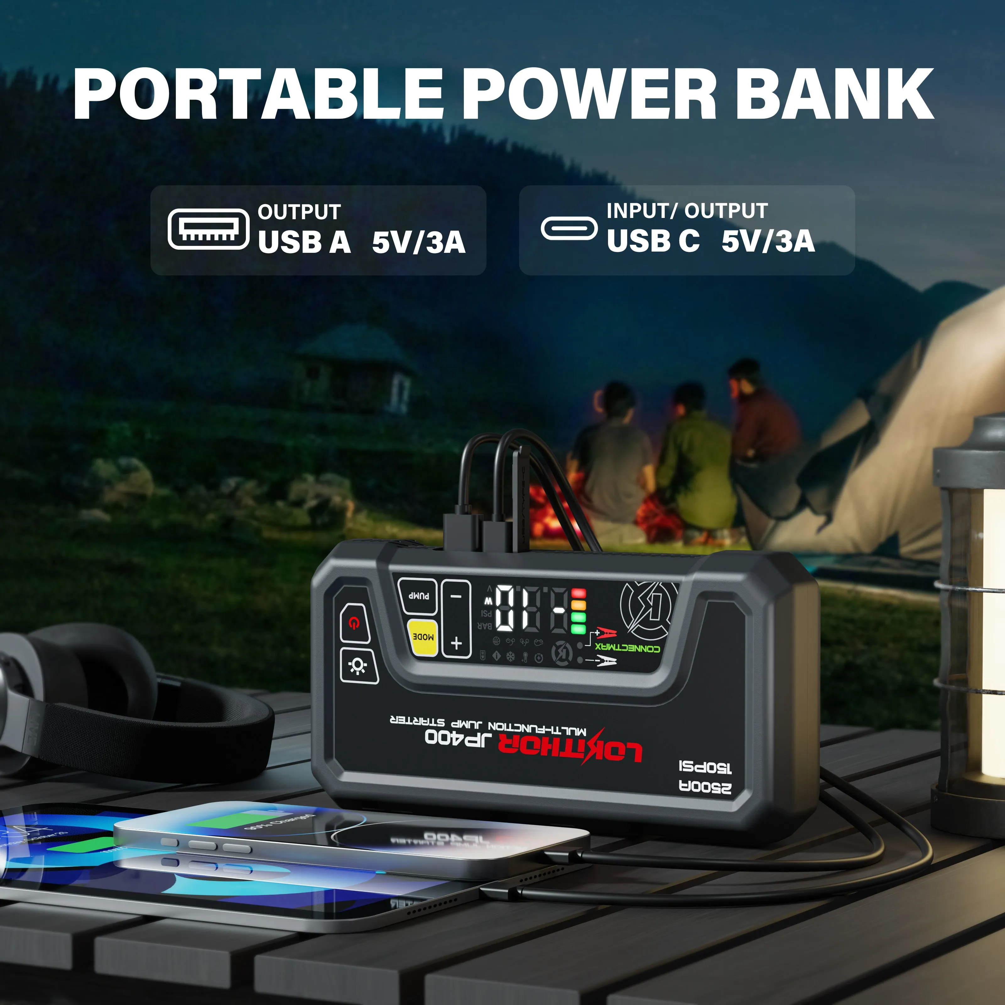 LOKITHOR JP400 Jump Starter with Digital Pressure Gauge 2500 amps