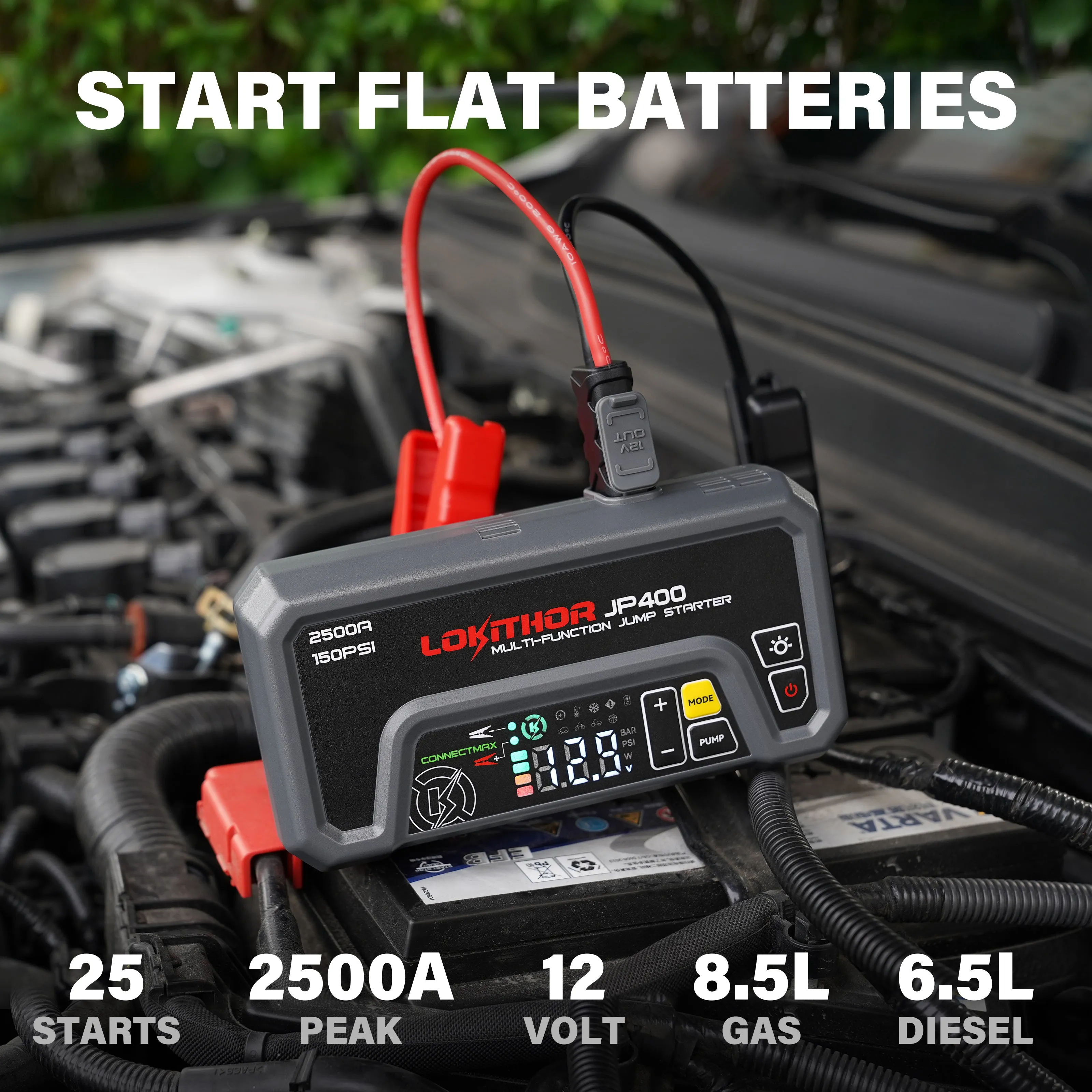 LOKITHOR JP400 Jump Starter with Digital Pressure Gauge 2500 amps