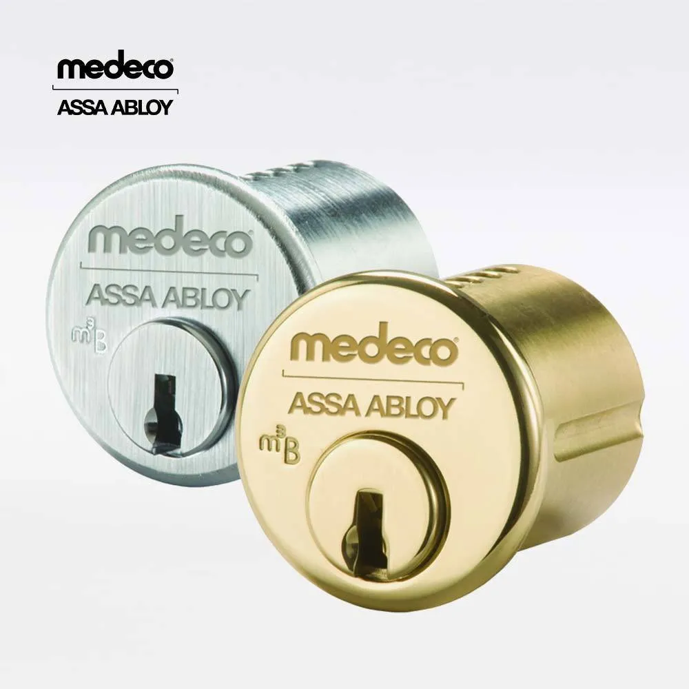 Medeco - 10J0100 - M3 BiLevel - 5-Pin - 1" Mortise Cylinder - Z02 Adams Rite Cam - DL Keyway Pinned - 05 - Bright Brass - Grade 1