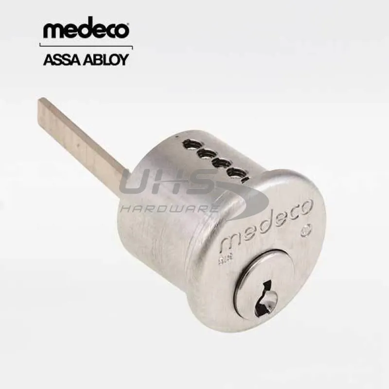 Highly Secure Medeco M3 BiLevel 6-Pin Rim Cylinder with Horizontal Tailpiece, DL Keyway Pinned, 1-1/8 Size, Grade 1, Satin Chrome Finish