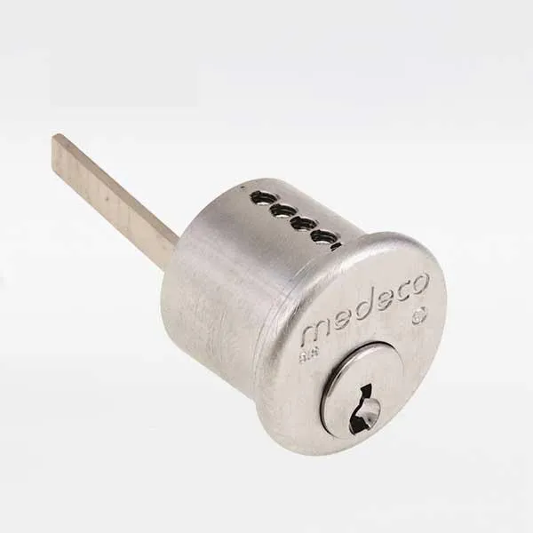 Highly Secure Medeco M3 BiLevel 6-Pin Rim Cylinder with Horizontal Tailpiece, DL Keyway Pinned, 1-1/8 Size, Grade 1, Satin Chrome Finish