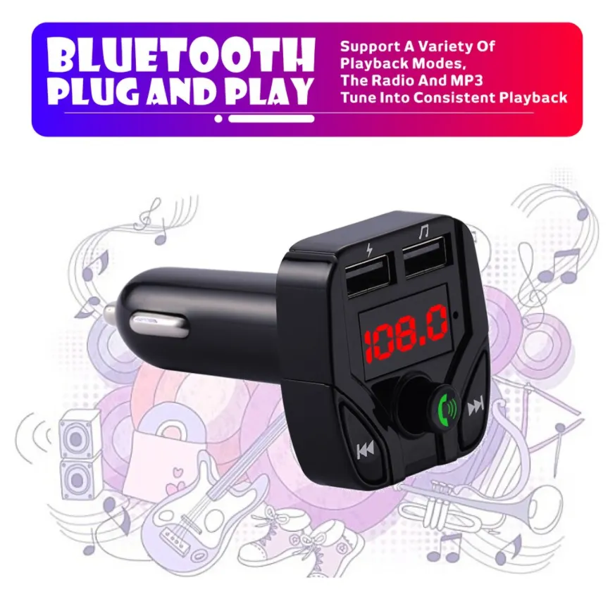 MP3 Wireless Adapter Charger Kit 2 Car Bluetooth FM Transmitter