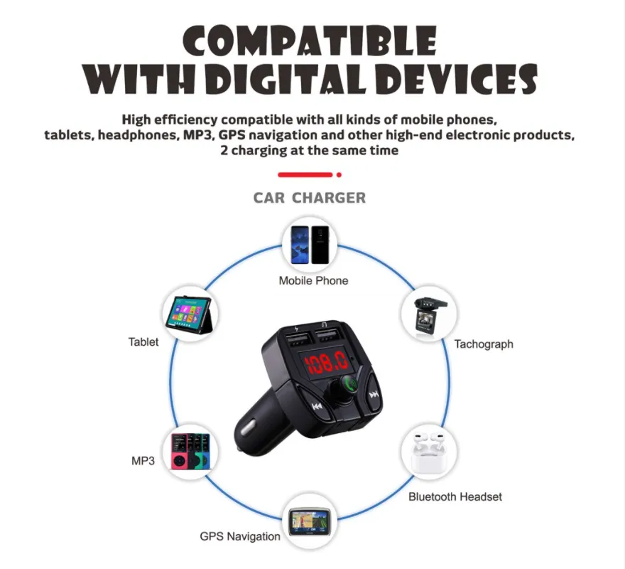 MP3 Wireless Adapter Charger Kit 2 Car Bluetooth FM Transmitter