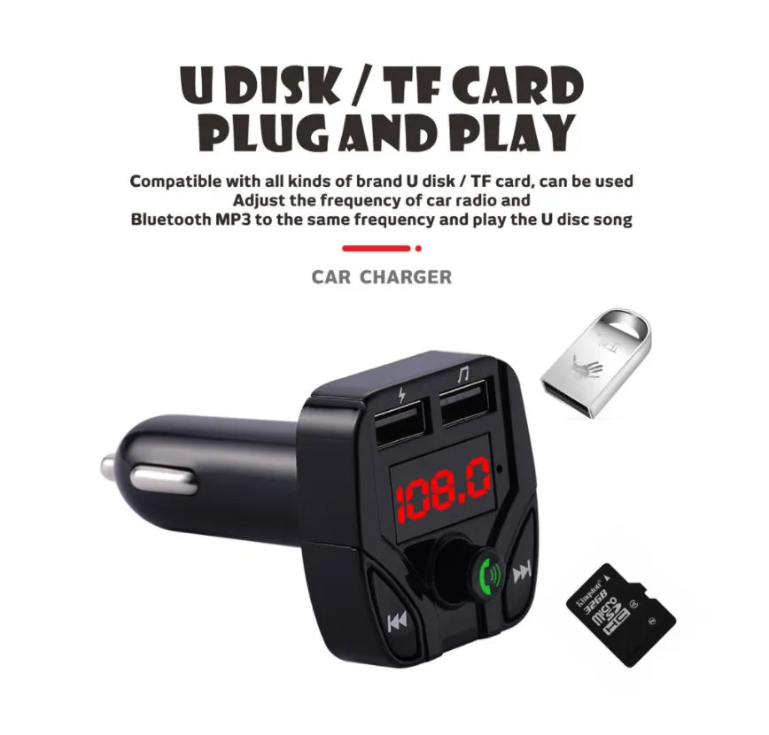 MP3 Wireless Adapter Charger Kit 2 Car Bluetooth FM Transmitter