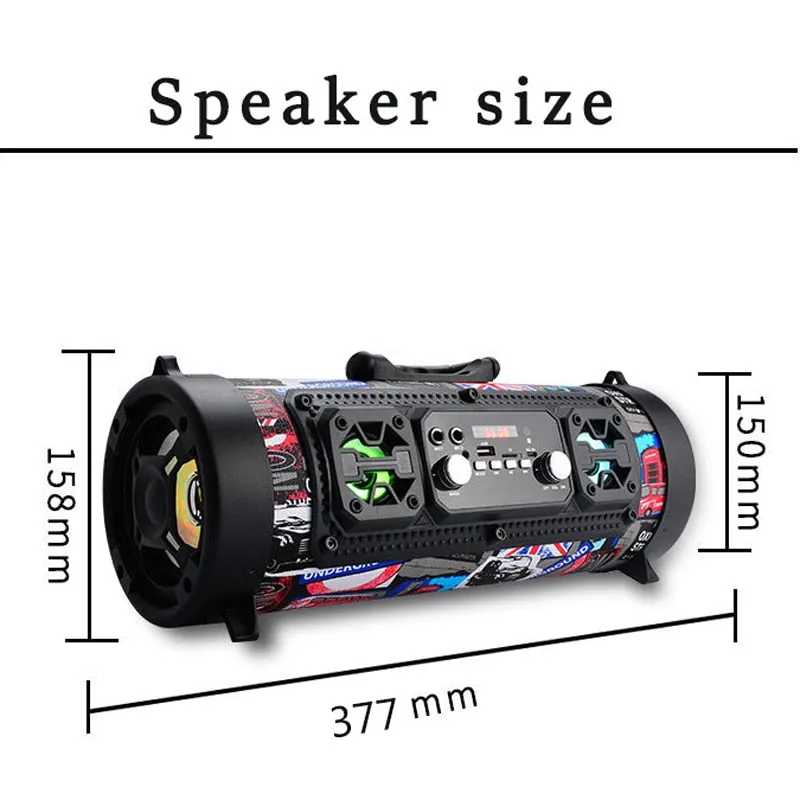 Portable Bluetooth Speaker (with FM Radio, 3D Sound, Wireless Surround, TV Sound Bar, 15W, Outdoor Use, Speaker Mic)