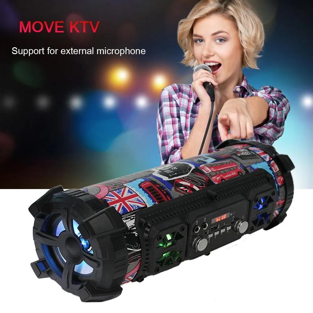 Portable Bluetooth Speaker (with FM Radio, 3D Sound, Wireless Surround, TV Sound Bar, 15W, Outdoor Use, Speaker Mic)